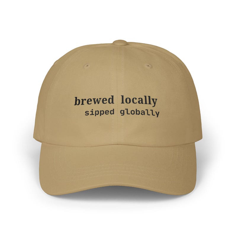 Programador, Cafetero, Desarrollador / Elaborado localmente, degustado globalmente / Gorra con juego de palabras sobre programación, Regalo para nerds de Java, Cultura tecnológica del café Khaki