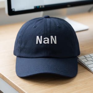 May include: A navy blue baseball cap featuring the text "NaN" embroidered in white thread on the front panel. The cap has a structured crown, a curved brim, and a button at the top centre. The fabric appears to be a solid, woven cotton material.