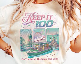 Keep It 100 Shirt, On The Land, The Seas and The Skies, Disney Boat Seagull Tee, Retro Pastel Disney Trip Shirt, Epcot International Travel