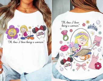 2-sided Coquette Bow Disney Channel Lizzie McGuire T-shirt, Oh how I love being a woman Quotes Tee, Retro Y2K Disney Channel Tee, WDW Trip