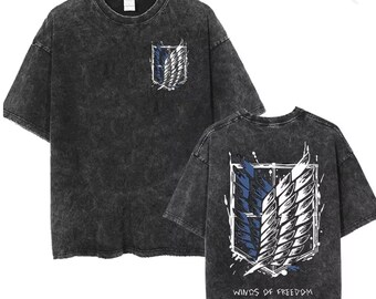 Attack on Titan Wings of Freedom Mineral Wash T-Shirt, Scouting Legion Vintage Graphic Tee, Shingeki no Kyojin Anime Streetwear