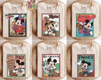 Disney Mickey Mouse Epcot World Showcase Reise um die Welt Briefmarke T-Shirt, Epcot World Tour 2026 T-Shirt, BTW Disneyland Familienreise Geschenke