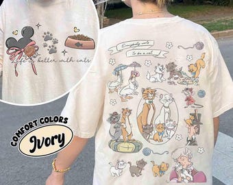2-sided Coquette Bow Disney The Aristocats Movie Shirt, Toulouse Marie Family Matching Tee, Gift for Cats Lover, Life is Better With a Cat