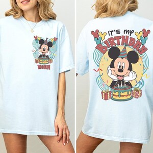 Camiseta personalizada de cumpleaños de Mickey Mouse, camiseta de fiesta de Mickey "Es mi cumpleaños", pastel de globo de Mickey Sunburst, camiseta de celebración de Disney imagen 2