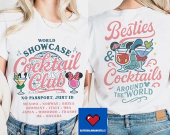2-sided Retro Disney Besties Epcot World Tour shirts, Cocktail Clubs Drink Around The World shirt, Epcot Family Matching Trip 2026 shirts