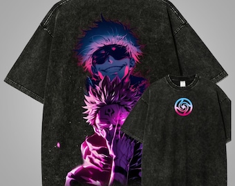 Jujutsu Kaisen T-Shirt, Satoru Gojo und Ryomen Sukuna Retro Grafik T-Shirt, Jujutsu Kaisen Merch, Vintage Wash Anime Shirt