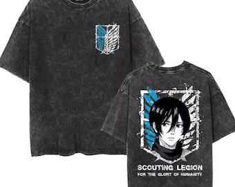 Mikasa Ackerman Wings of Freedom Mineral Wash T-Shirt, Attack on Titan Scouting Legion Vintage Shirt, Shingeki no Kyojin Anime Graphic Tee