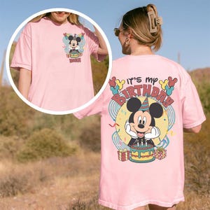 Camiseta personalizada de cumpleaños de Mickey Mouse, camiseta de fiesta de Mickey "Es mi cumpleaños", pastel de globo de Mickey Sunburst, camiseta de celebración de Disney imagen 4