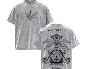 Mahoraga Jujutsu Kaisen Mineral Wash T-Shirt, Divine General Mahoraga Vintage Shirt, JJK Eight-Handled Sword Manga Graphic Tee, Acid Wash