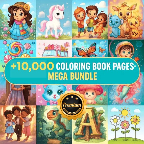 10,000+ Kids Coloring Pages, Mega Bundle (Digital Download)