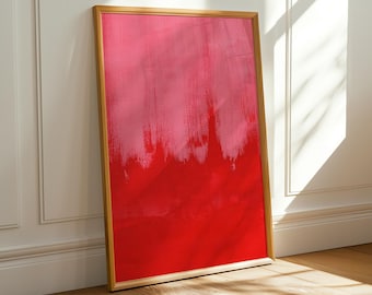 Stampa astratta su tela rosa e rossa, opera d'arte moderna e materica di grande impatto.