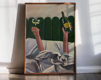 Stampa artistica per camera da letto a tema champagne, decorazione murale per amanti del vino, dipinto minimalista, tela incorniciata.