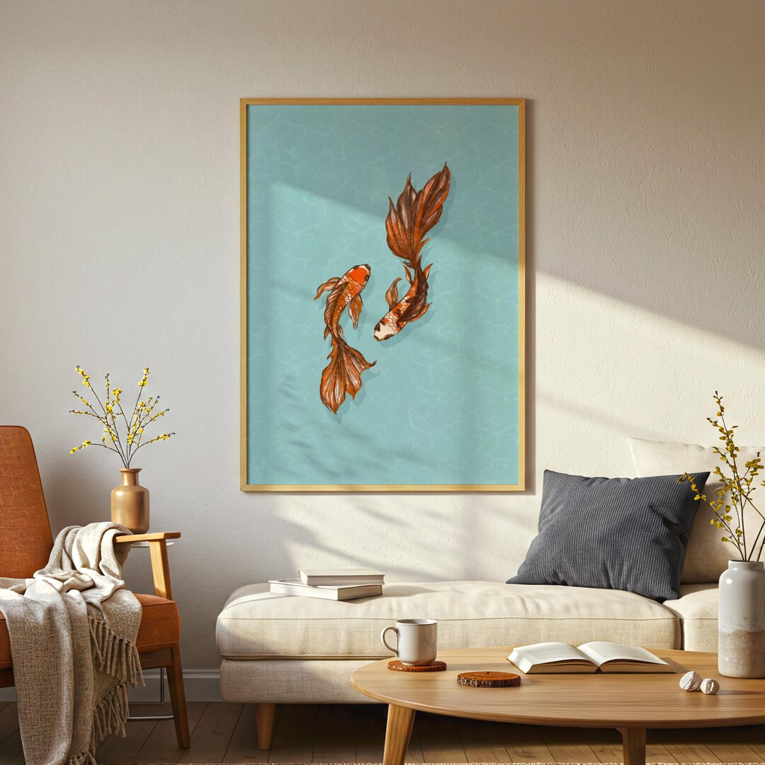 Koi Fish Canvas Print – Minimalist Japanese Zen Wall Art - Etsy