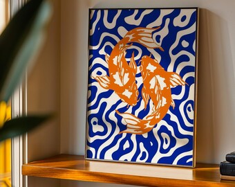 Quadro con stampa astratta di carpe koi in stile giapponese, decorazione costiera.