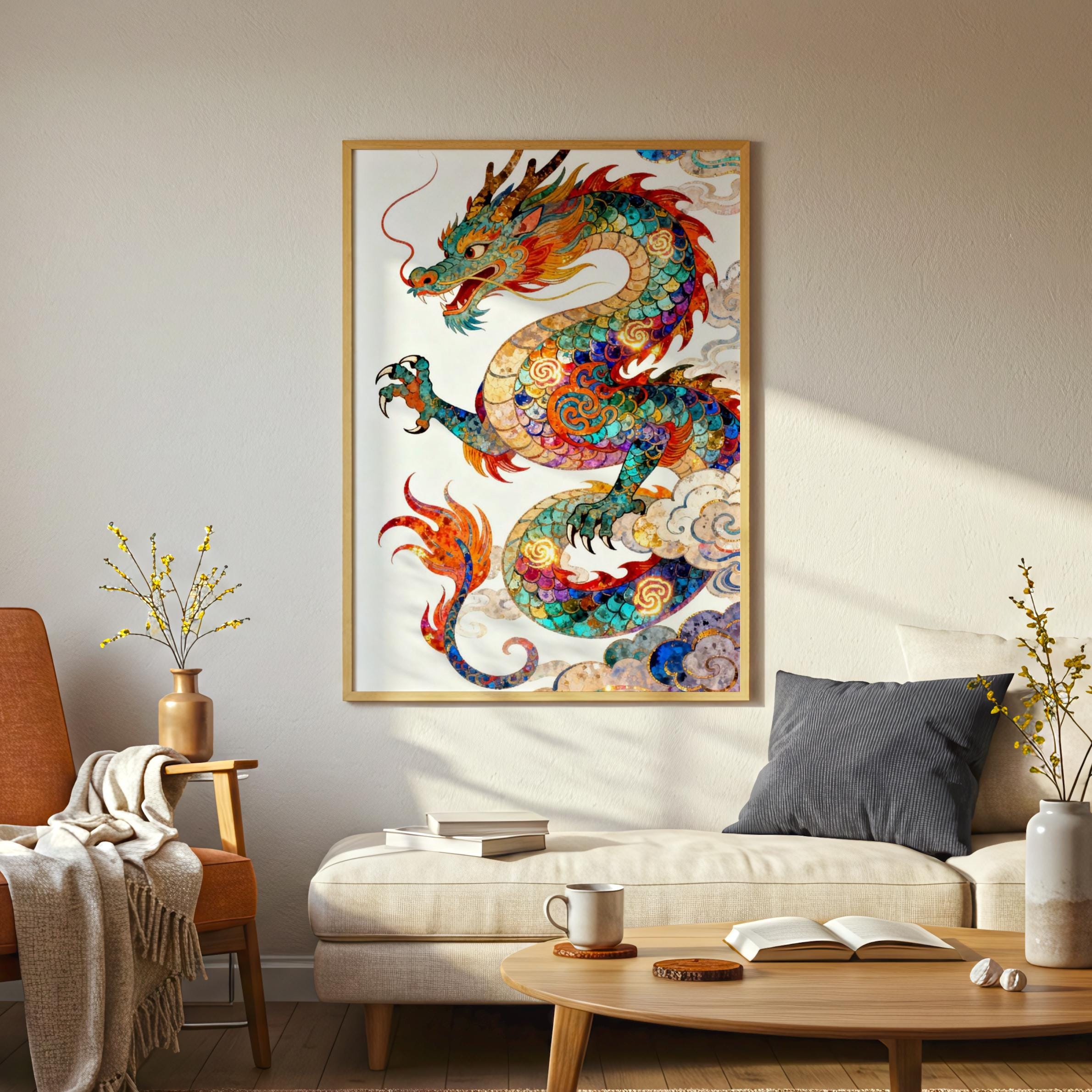 Colorful Chinese Dragon Canvas Art | Mythical Asian Wall Decor - Etsy