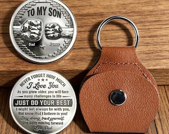 Para mi hijo, creo en ti - Llavero de cuero personalizado con forma de abrazo de bolsillo, regalo de padre a hijo
