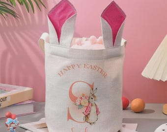 Personalized Peter Rabbit Easter Bunny Ears Bucket Bag – Kids Egg Hunt Basket