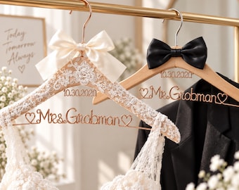 Bride and Groom Wedding Hanger , Personalized Wedding Hangers, Custom Mrs and Mr Hanger, Bridal Dress Hanger, Wedding Gift
