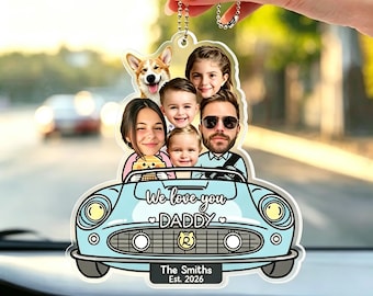 Personalizowana ozdoba „Safety Daddy” na samochód rodzinny: spersonalizowany brelok do zdjęć