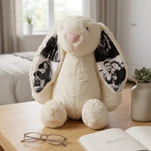 Custom Photo Bunny Plush – Personalized Hidden Ear Picture Bunny Gift for Couples Anniversary Father's Day Gifts