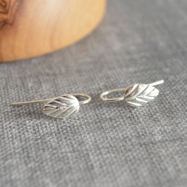 Sterling Silver Earrings / Leaf Earrings / Silver Leaf Earrings / French Hook Earrings