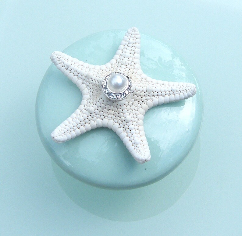 Knobs Sea Glass Mint Seashell Starfish Knobs With Swarovski Etsy