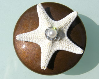 Metallic Brown Starfish Knobs with Swarovski Crystal and pearl rhinestone