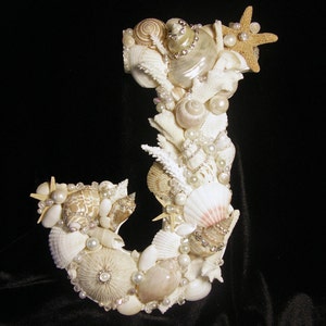 Seashell Letter Beige/white themed Letter J embellished with Seashells and Jewels holiday, wedding or birthday gift image 2