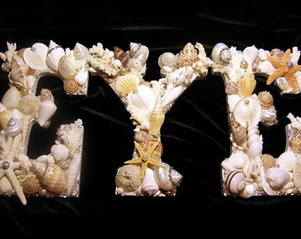 Seashell Letters - Special Order Your Name, Business Name, Initials. Price per each letter. Weddings, Patio, Bathroom, Nautical Decor.