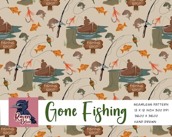 Fishing seamless pattern,  Digital Paper (Digital Download)