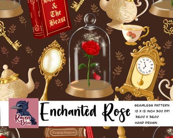 Enchanted rose, fairytale, story, beauty, seamless pattern  (Digital Download)