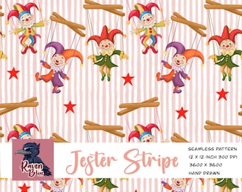 Jester  puppets, kids nursery, Seamless pattern, wallpaper, Digital Paper (Digital Download)