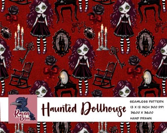 Haunted dollhouse Gothic  Seamless pattern, wallpaper, Digital Paper (Digital Download)