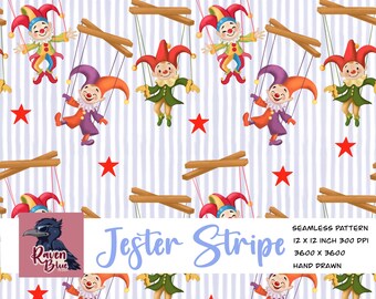 Jester  puppets, kids nursery, Seamless pattern, wallpaper, Digital Paper (Digital Download)
