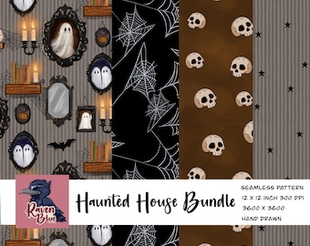 Haunted house bundle pack, 4 seamless patterns, Halloween skull, wallpaper dark academia wallpaper (Digital Download)