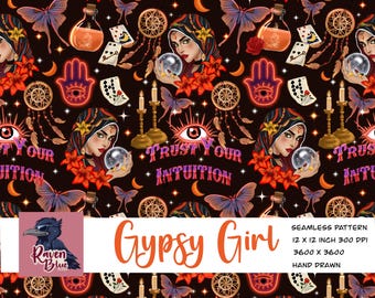 Mystical, witchy, Halloween wallpaper seamless pattern, wallpaper (Digital Download)