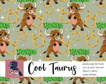 Zodiac Taurus Seamless pattern, celestial star signs and sun signs wallpaper, (Digital Download)