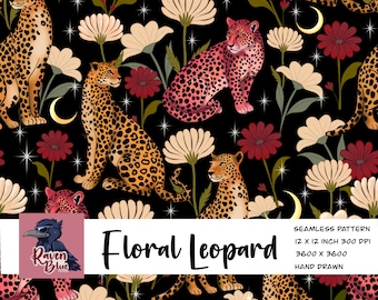 Leopard floral seamless pattern, digital paper, wallpaper, fabric  (Digital Download)