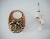 Large Vintage Light Wicker Wall Pocket