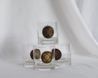 Set of 4 Mid Century Rocks Glasses Floral Silver Rim Dorothy Thorpe ...
