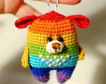 Rainbow whimsy bear / crochet bear , miniature bear / christmas decor