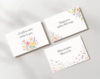 Floral Birthday Card | A2 Flat Card Printable | Minimalist Greeting (PNG PDF)