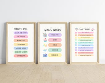 House Rules For Kids Print Set of 3 | Pastel Nursery Decor (PNG Digital Download )