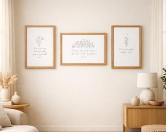 3 Floral Bible Verse Printable, Minimalist Christian Wall Art (Digital Download PNG)