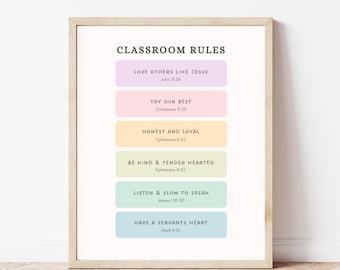 Christian Classroom Rules Poster | Bible Verses, Sunday School Wall Art (Digital Download)