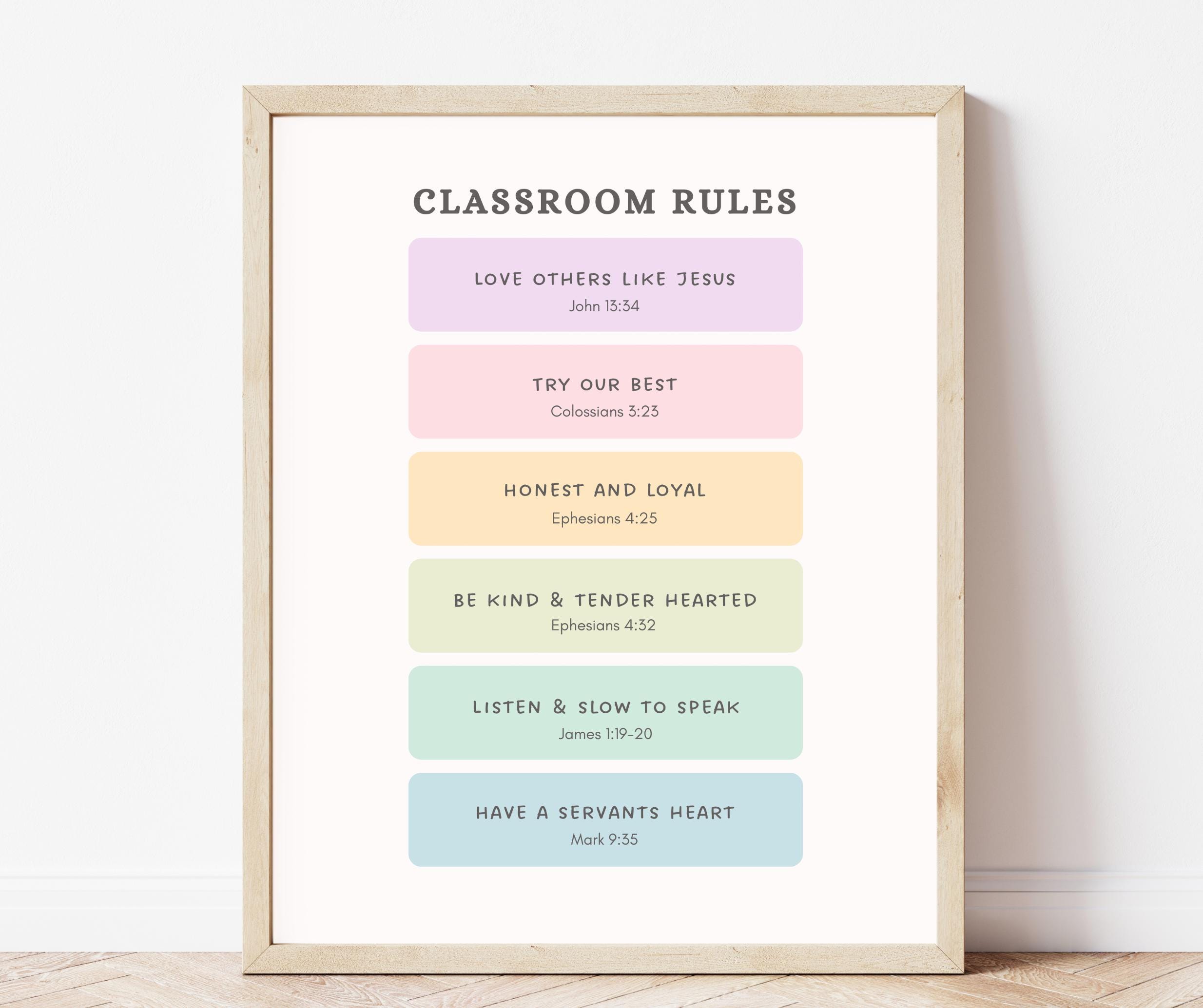Christian Classroom Rules Poster | Bible Verses, Sunday School Wall Art ...