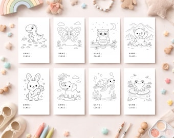 Kids Coloring Pages Bundle, 30 Pages, Minimalist Animals, Instant Download Printable