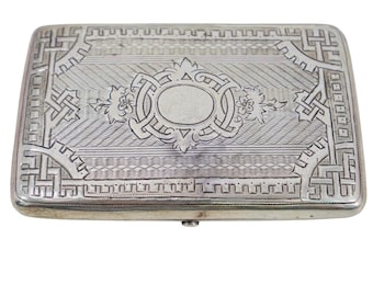 Antique Russian Silver 84 Zolotnik Niello Cigarette Case  Hand-Engraved  132 gr