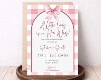 Invitación para baby shower de niña pequeña / Cuadros rosas / Baby shower de niña / Invitación digital editable