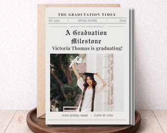 Plantilla de anuncio de graduación en el periódico / Estilo de la época de graduación / Invitación con foto / Descarga digital